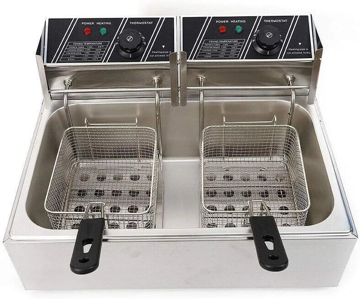 Miumaeov Stainless Steel Countertop Deep Fryer With Frying Baskets And Lid, 12.7QT/12L Capacity