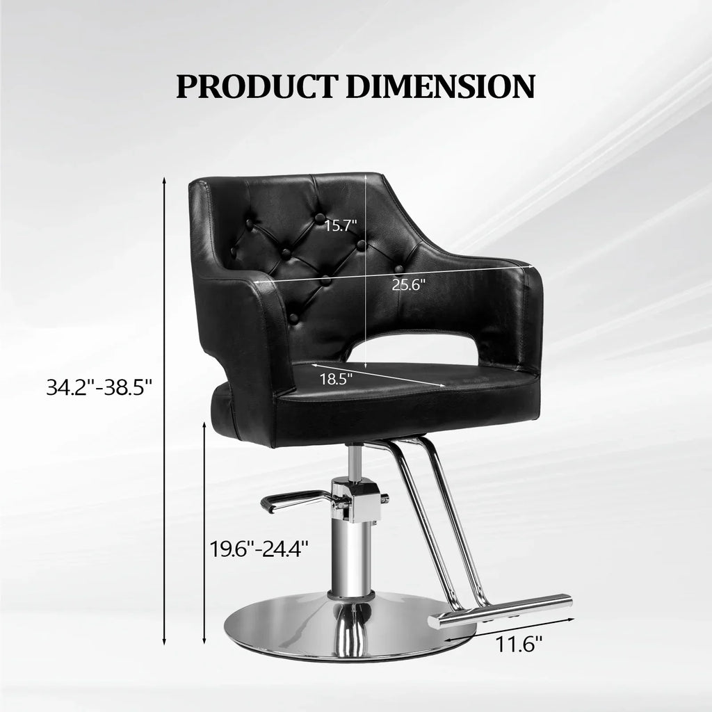 OmySalon Barber Styling Chair With Hydraulic Pump, 360 Swivel And Footrest - Black