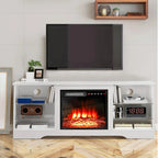 Waleaf TV Stand With 18 in Electric Fireplace And Adjustable Glass Shelves - TVs Up To 65 inch