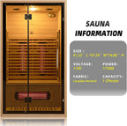 2-Person Red Light Far Infrared Indoor Sauna, 1750W/110V, Canadian Hemlock, 41.33in x 47.24in x 74.80in