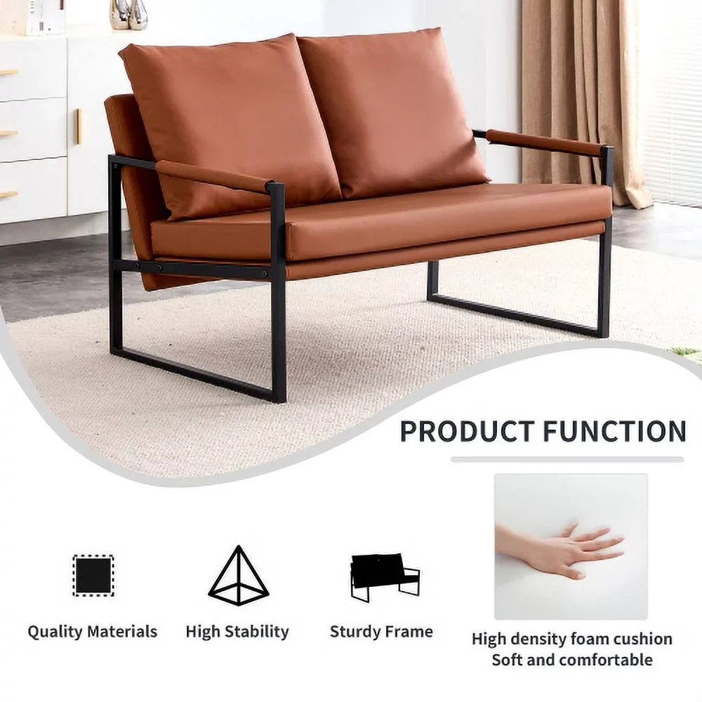 GVJMTKP Two-Seater Sofa Chair With 2 Pillows, PU Leather, Brown - SF-D008-BR