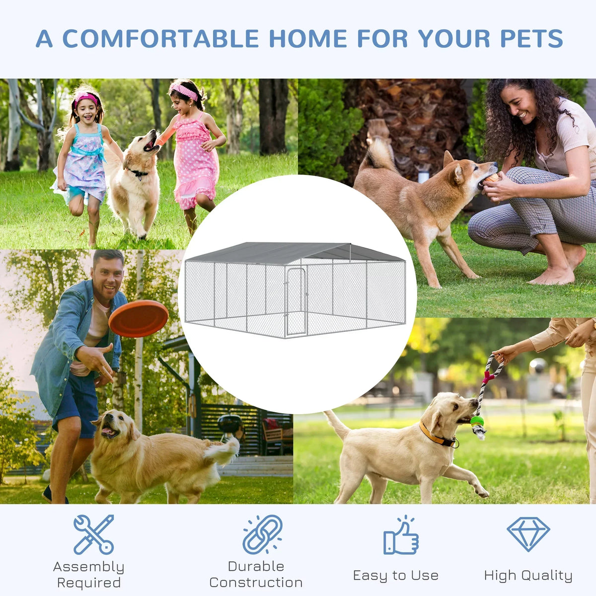 PawHut Dog Kennel Playpen With Waterproof Cover, 15' x 15' x 7.5' - D02-049V02