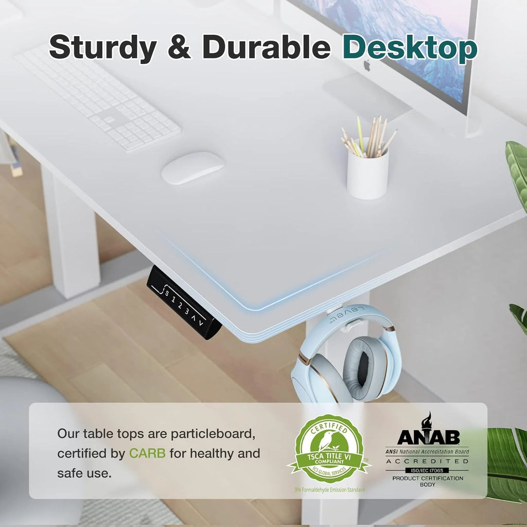 Electric Standing Desk 48 x 24 Inch Adjustable Height White With 3 Memory Controller