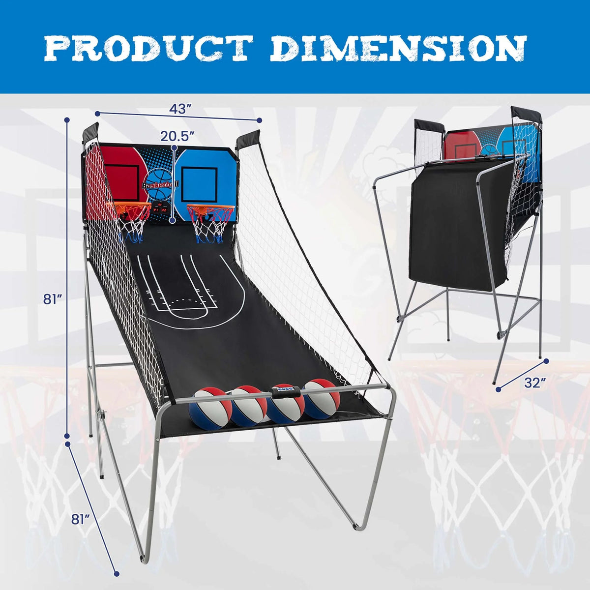 Costway Dual Shot Basketball Arcade Game, Blue, 8 Game Modes, 81in x 43in x 81in