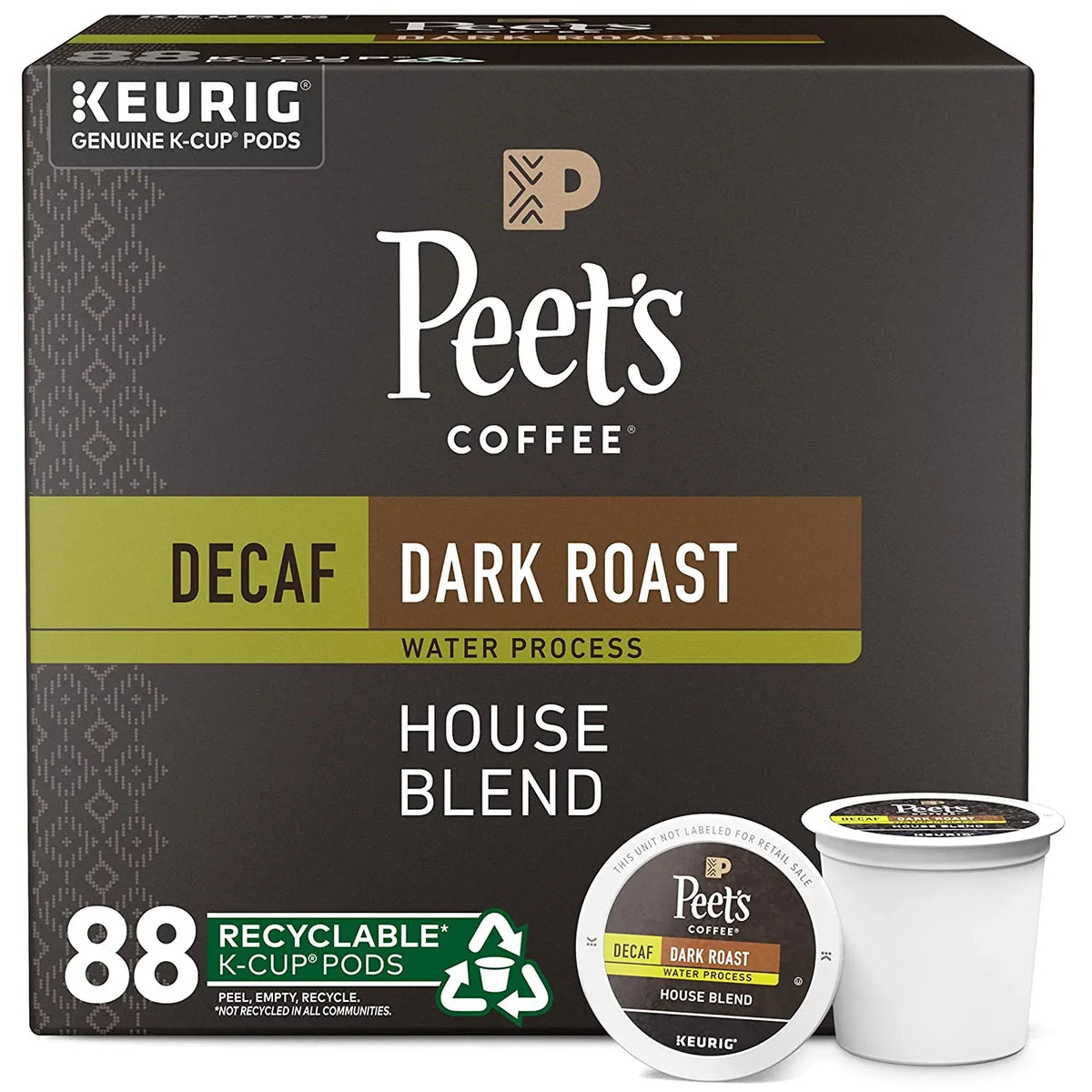 Peet's Coffee Decaf House Blend Dark Roast K-Cup Pods 88 Count