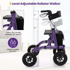 Foldable Rolling Rollator Walker With Seat, 9.5 Inch Pneumatic Wheels