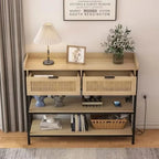 AYFDEGT Entryway Table With 2 Drawers, Outlets, USB Ports, Shelves & LED Lights - Black