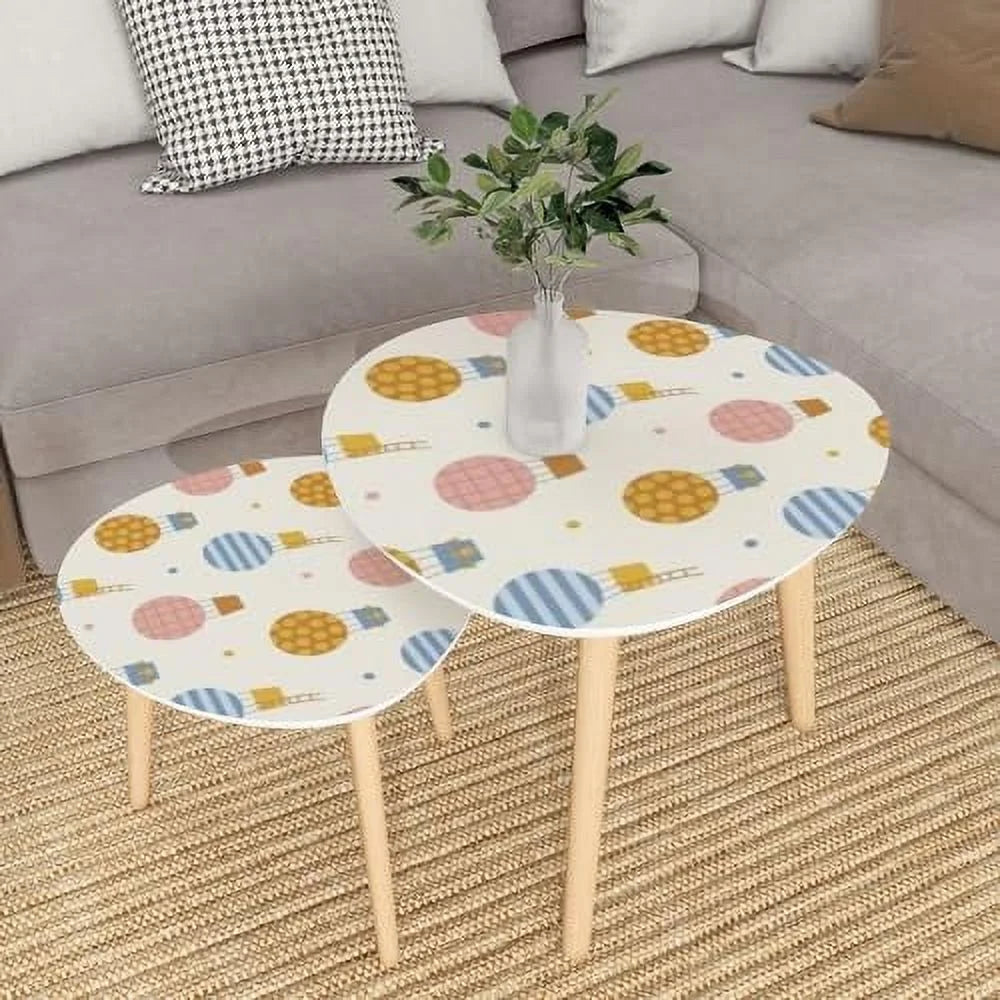 JYHOME Small Nesting Coffee Table - Hot Air Balloons Sky Triangle Pattern