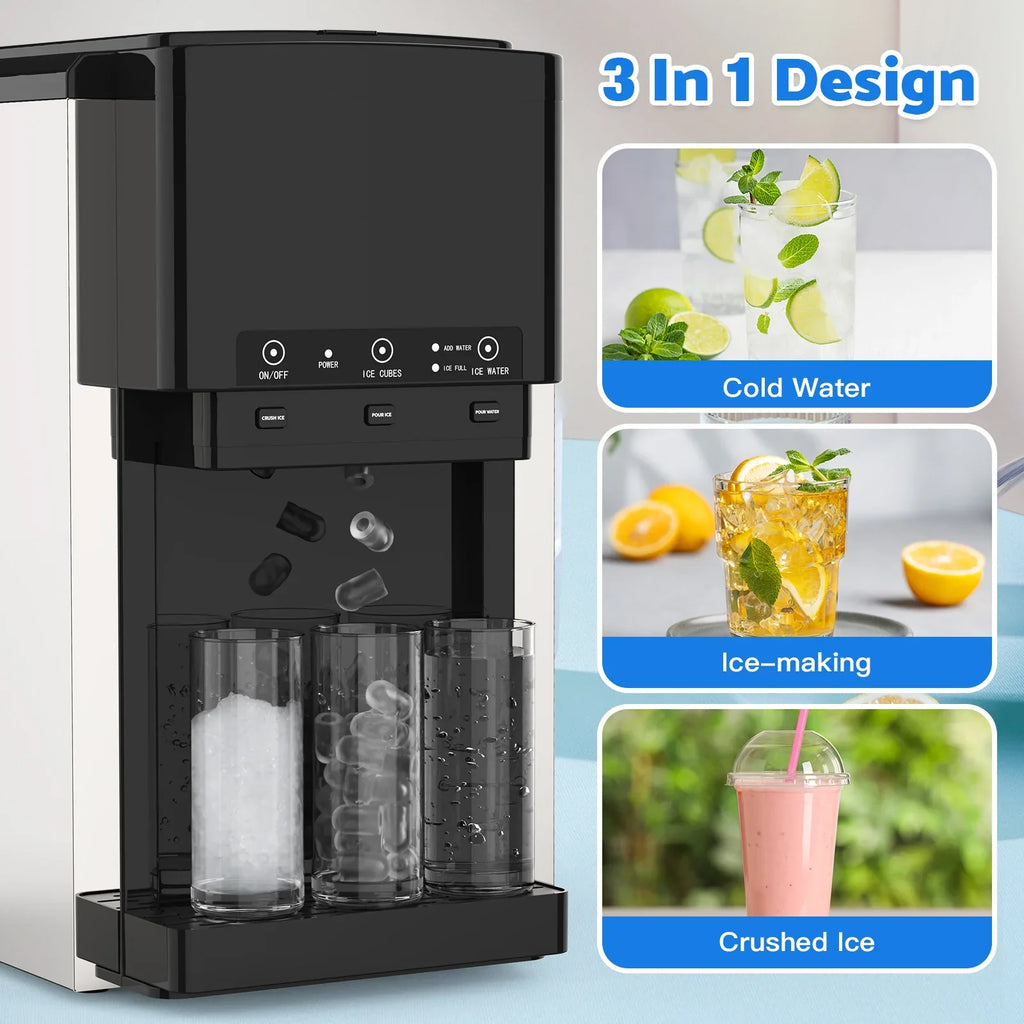 Advwin 3-in-1 Countertop Ice Maker With Cold Water Dispenser And Ice Crusher, 6L, 20kg/24hr