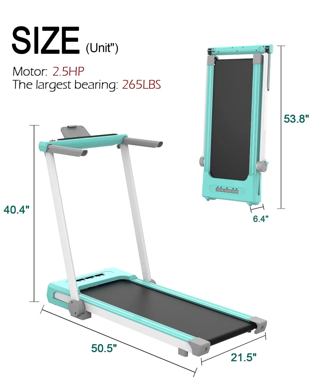 FYC 2-in-1 Under Desk Treadmill, 2.5HP, 41.3 x 15.6 inch, 265 Lbs Capacity, Green