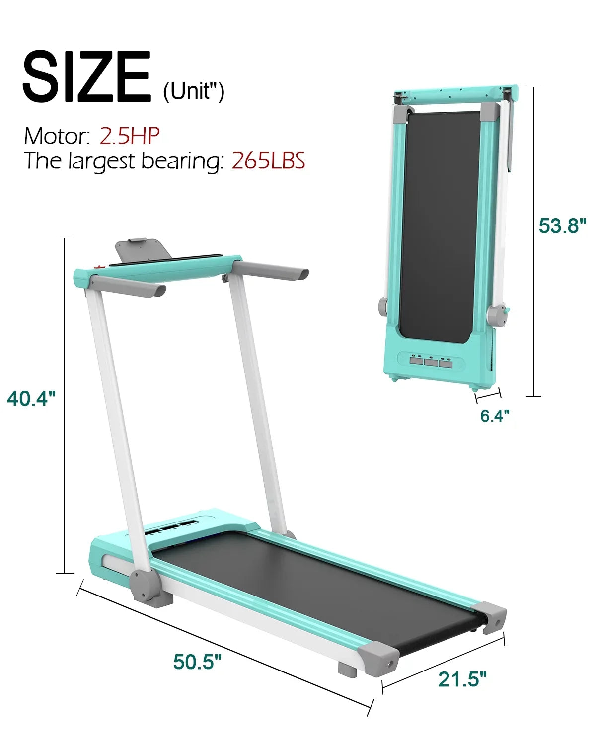FYC 2-in-1 Under Desk Treadmill, 2.5HP, 41.3 x 15.6 inch, 265 Lbs Capacity, Green