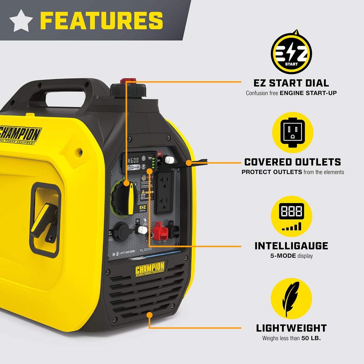 Champion Power Equipment 2500-Watt Ultralight Portable Inverter Generator With Quiet Technology And CO Shield