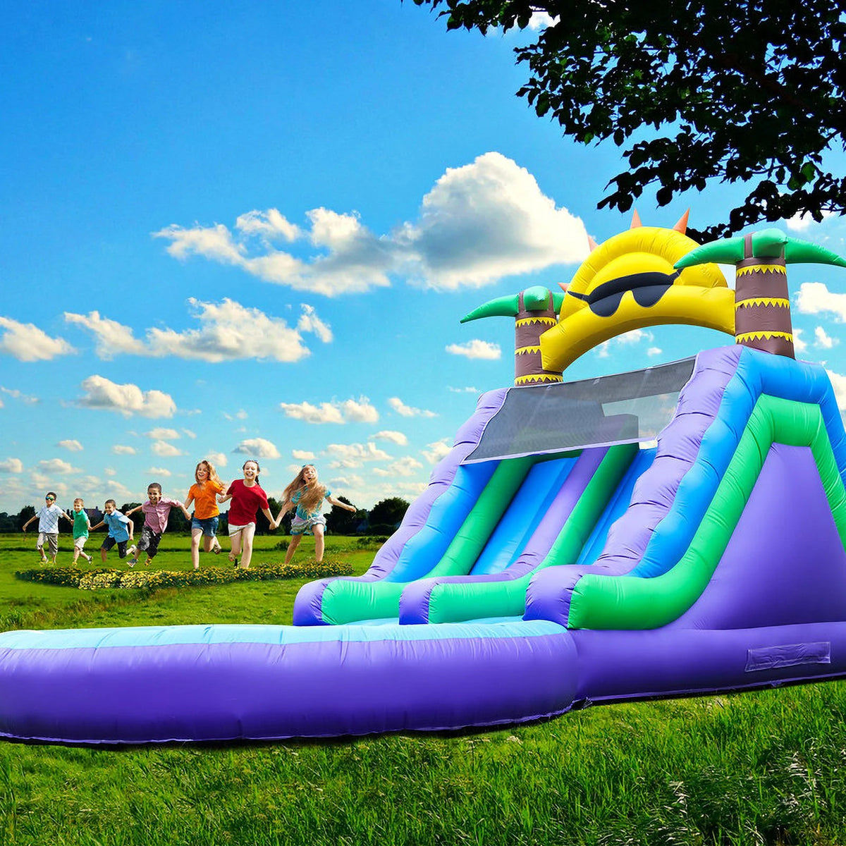 Relunch Inflatable Double Water Slide With Splash Pool And Blower, 26'L x 12'W x 14'H