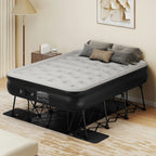Dextrus Inflatable Queen Air Mattress With Built-In Pump, Steel Frame, Velvet Surface, Khaki