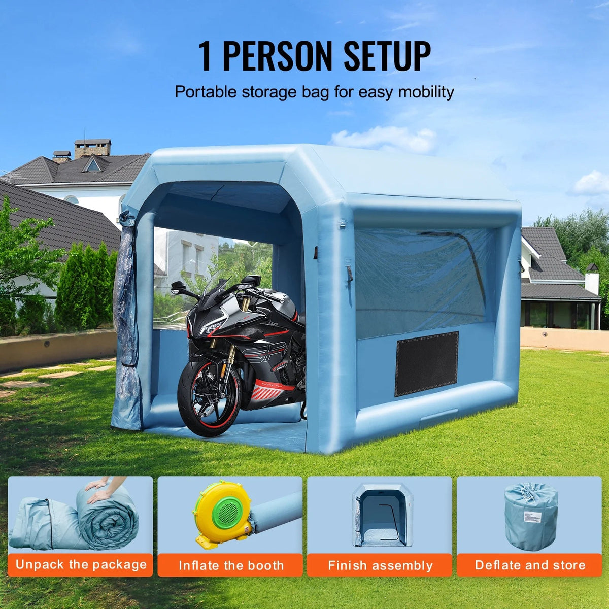 KFFKFF Portable Inflatable Spray Shelter 9.8 x 8.2 x 8.2 ft With 550 W Blower And Filtration System - GZYJXKF03