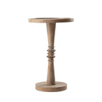 Pedestal End Table With Round Tray Top And Distressed Finish