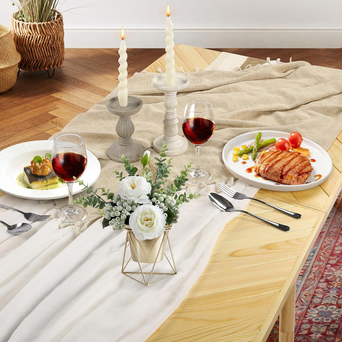 Folding Picnic Table With Table Runner, 60 in x 30 in, Wooden, Large Size For 6