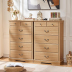 Farmhouse 6-Drawer Wood Dresser, Natural, 31.5 x 15.5 x 47 Inch