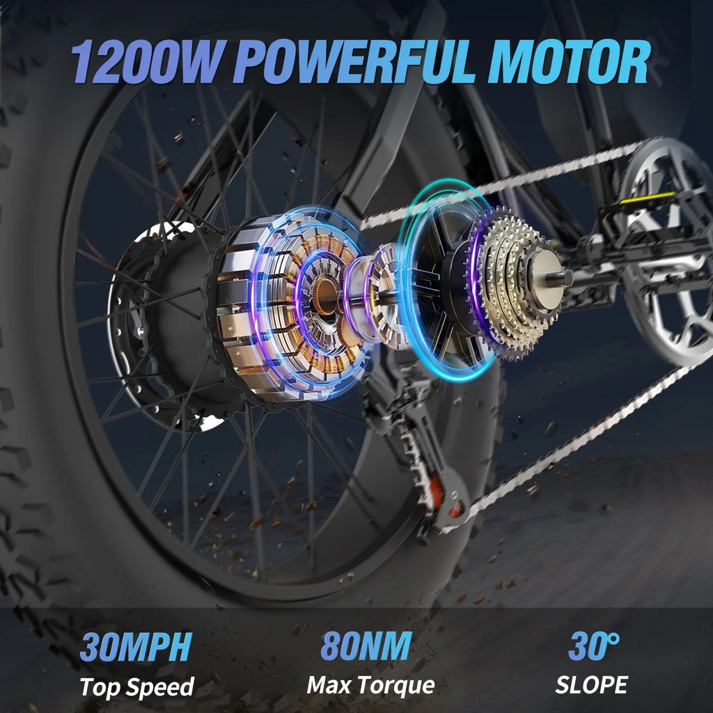 1500W Electric Mountain Bike 48V 20Ah, 20 inch Fat Tires, Shimano 7-Speed, Full Suspension - q20-1500w