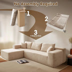ovios 104in L-Shape Sectional Sofa With Chaise, Grey Plush Corduroy Fabric