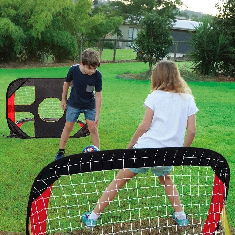 2-In-1 Kids Pop-Up Football Soccer Goal Net, 40in x 28in x 28in, Black - With Portable Bag