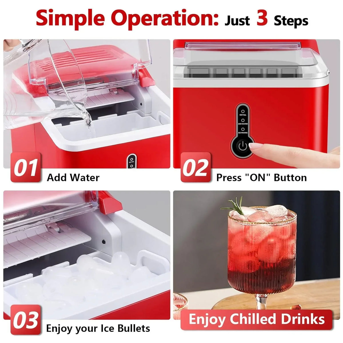 Countertop Bullet Ice Maker, 26.5 Lbs Per Day, Blue