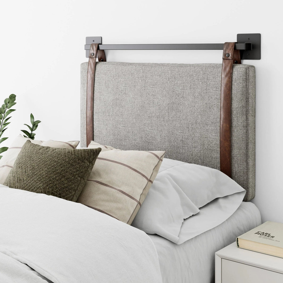 Wall-Mount Upholstered Headboard With Metal Rail - Twin, Queen & King