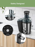 Juilist Centrifugal Juicer Machine, 800W, 3 Inch Feed Chute, Dual Speeds - Anti-Drip