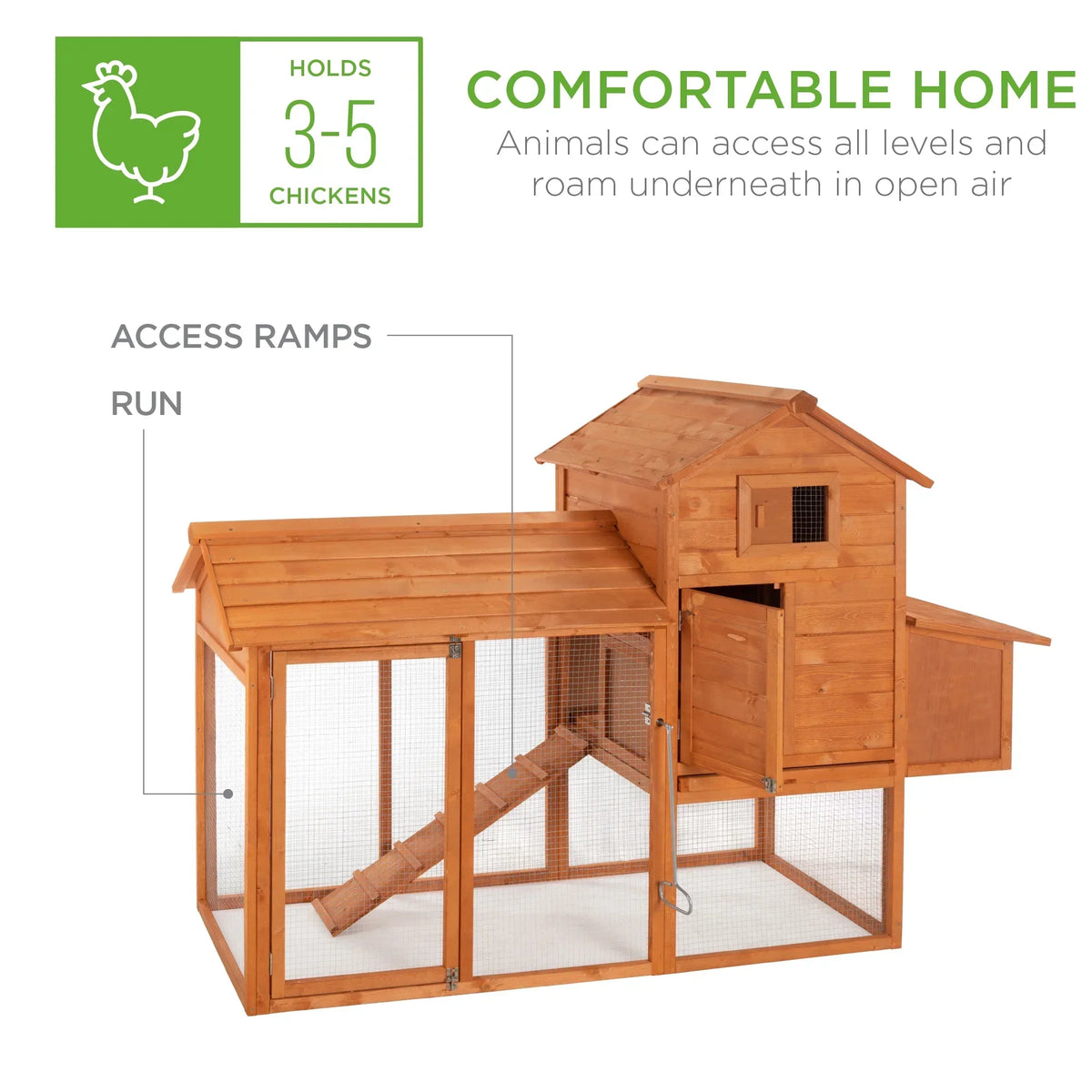 Best Choice Products 80in Wooden Chicken Coop Multi-Level Hen House With Wire Fence