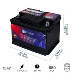 Mighty Max Battery AGM Car Battery, Group Size 47, 12V 60 AH, 680 CCA, 100RC - MM-H5