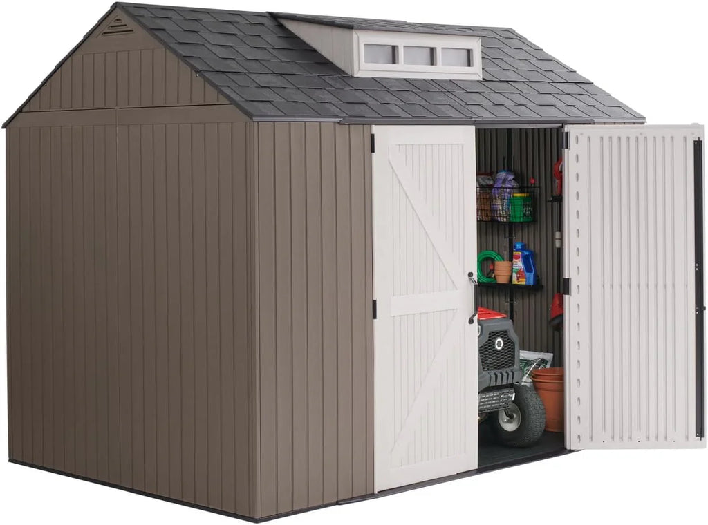 Rubbermaid Resin Outdoor Storage Shed With Floor, 7 x 7 Ft, Gray
