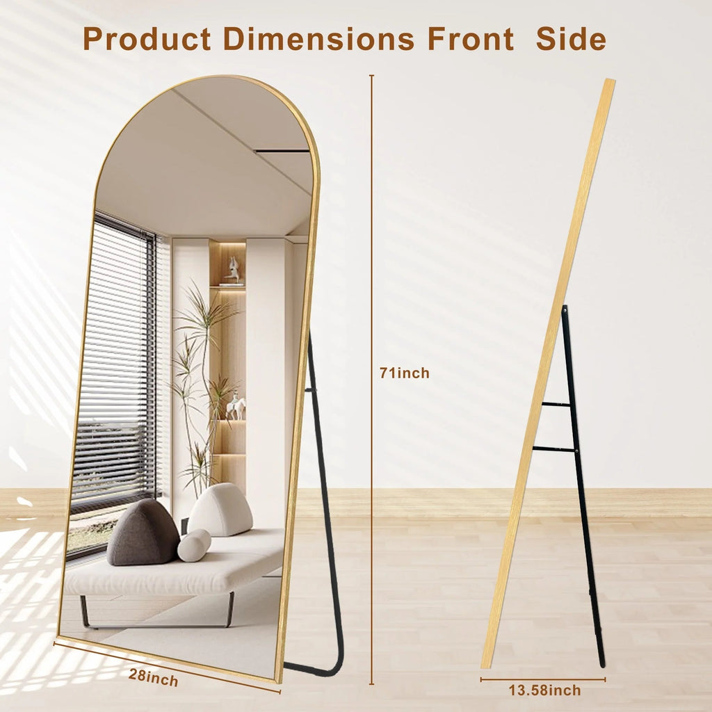 Arched Full Length Floor Mirror With Aluminum Alloy Frame - 65x22, 71x24, 71x28, 71x32