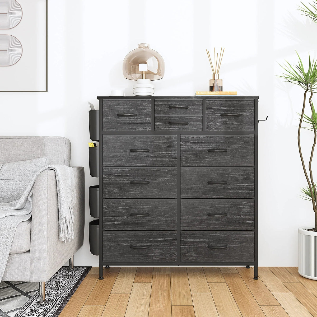 12-Drawer Fabric Dresser With Wood Top And Metal Frame