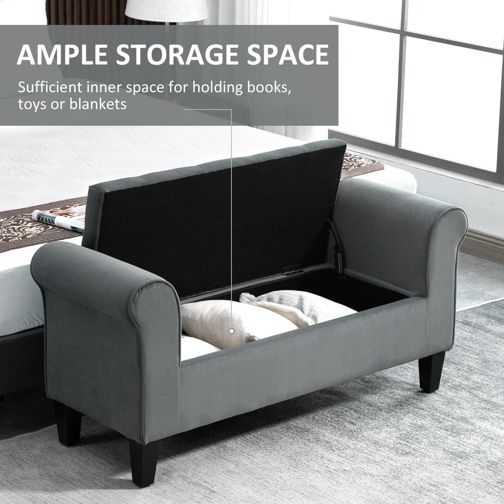 Button-Tufted Storage Ottoman Bench, Polyester and Rubberwood, 53.25in W x 17.75in D x 25.5in H