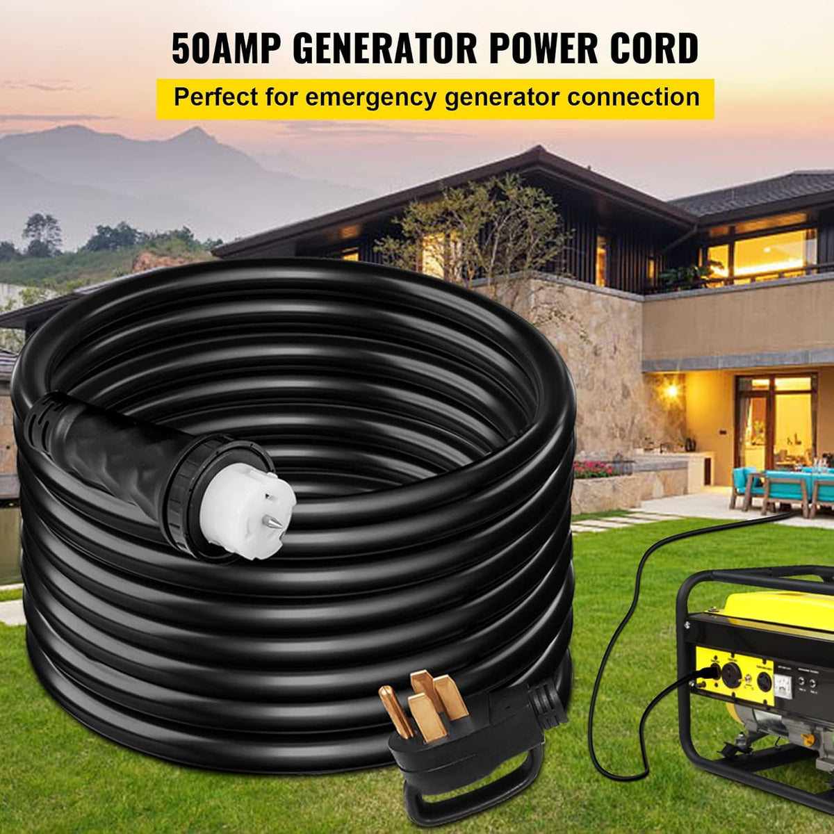 VEVOR Generator Extension Cord 50 ft 50 Amp STW 125V 250V 12500W N14-50P SS2-50R CS6364 - 45446 + 45505