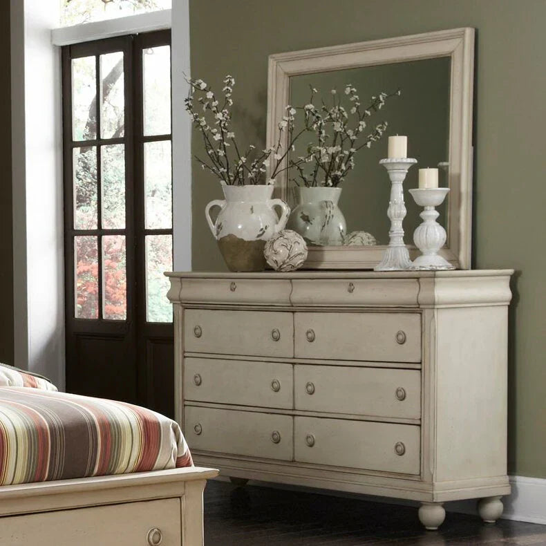 8 Drawer 64in W Double Dresser With Mirror - 80in H x 18in D