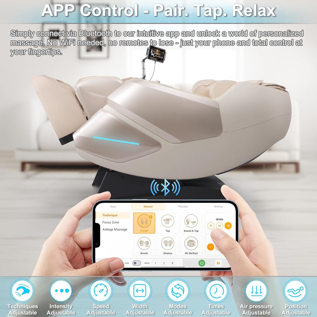 MassaMAX 4D Full Body Massage Chair With Auto Footrest, SL Track, Zero Gravity, Heating, Golden - MT339