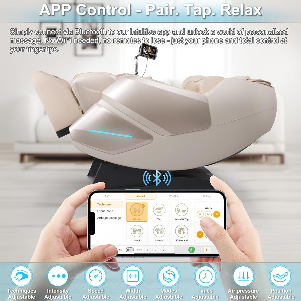 MassaMAX 4D Full Body Massage Chair With Auto Footrest, SL Track, Zero Gravity, Heating, Golden - MT339