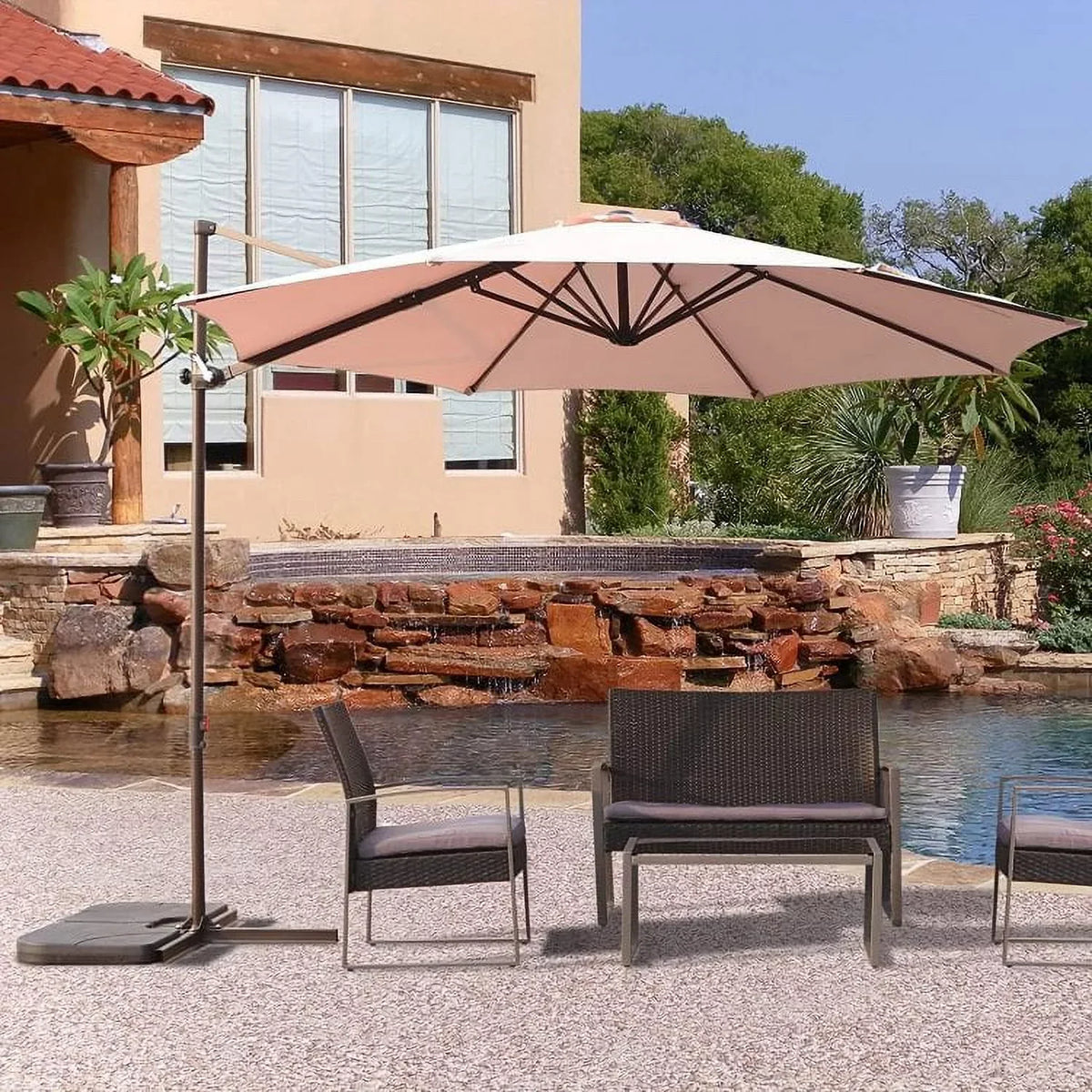 Grand Patio Outdoor Market Cantilever Steerable Umbrella, 10ft, Beige