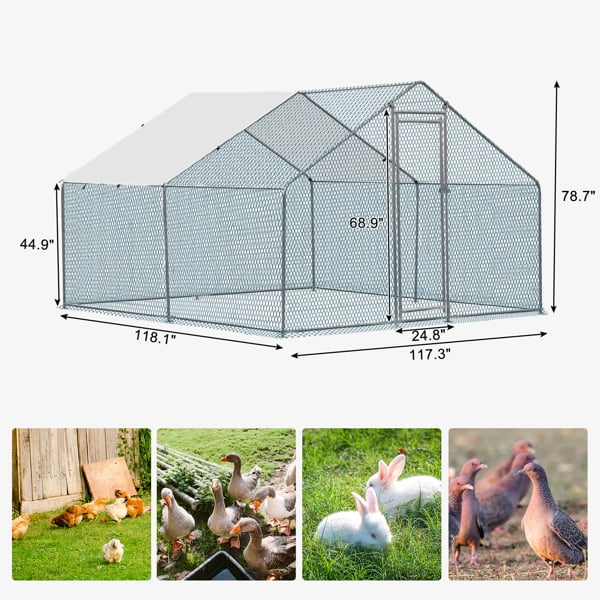 Al Fresco Metal Chicken Coop With Waterproof Cover, Silver, 10 x 10 ft