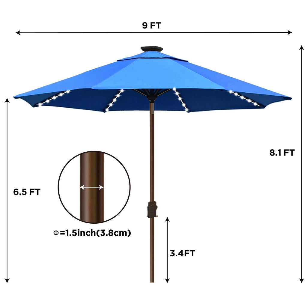EliteShade 9ft Market Patio Umbrella With 80 LED Lights, Ruby