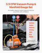 VEVOR 3.5 CFM Single-Stage AC Vacuum Pump And Manifold Gauge Set - VP125
