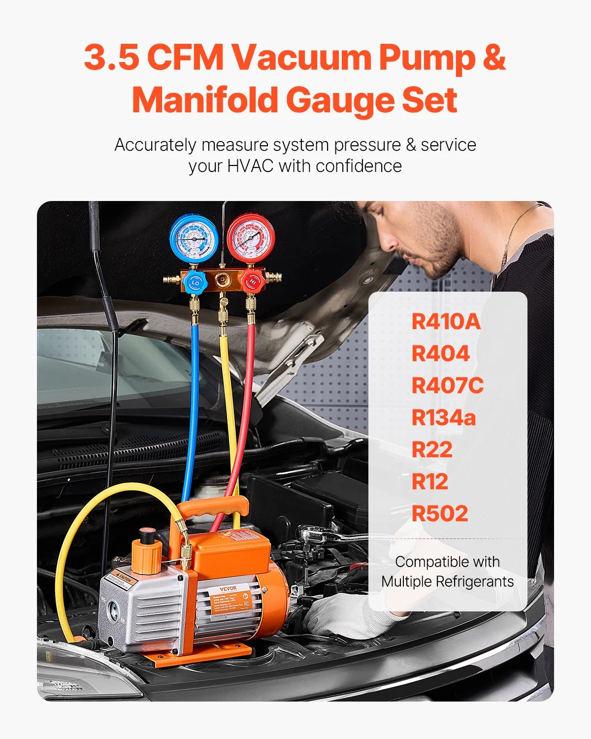 VEVOR 3.5 CFM Single-Stage AC Vacuum Pump And Manifold Gauge Set - VP125