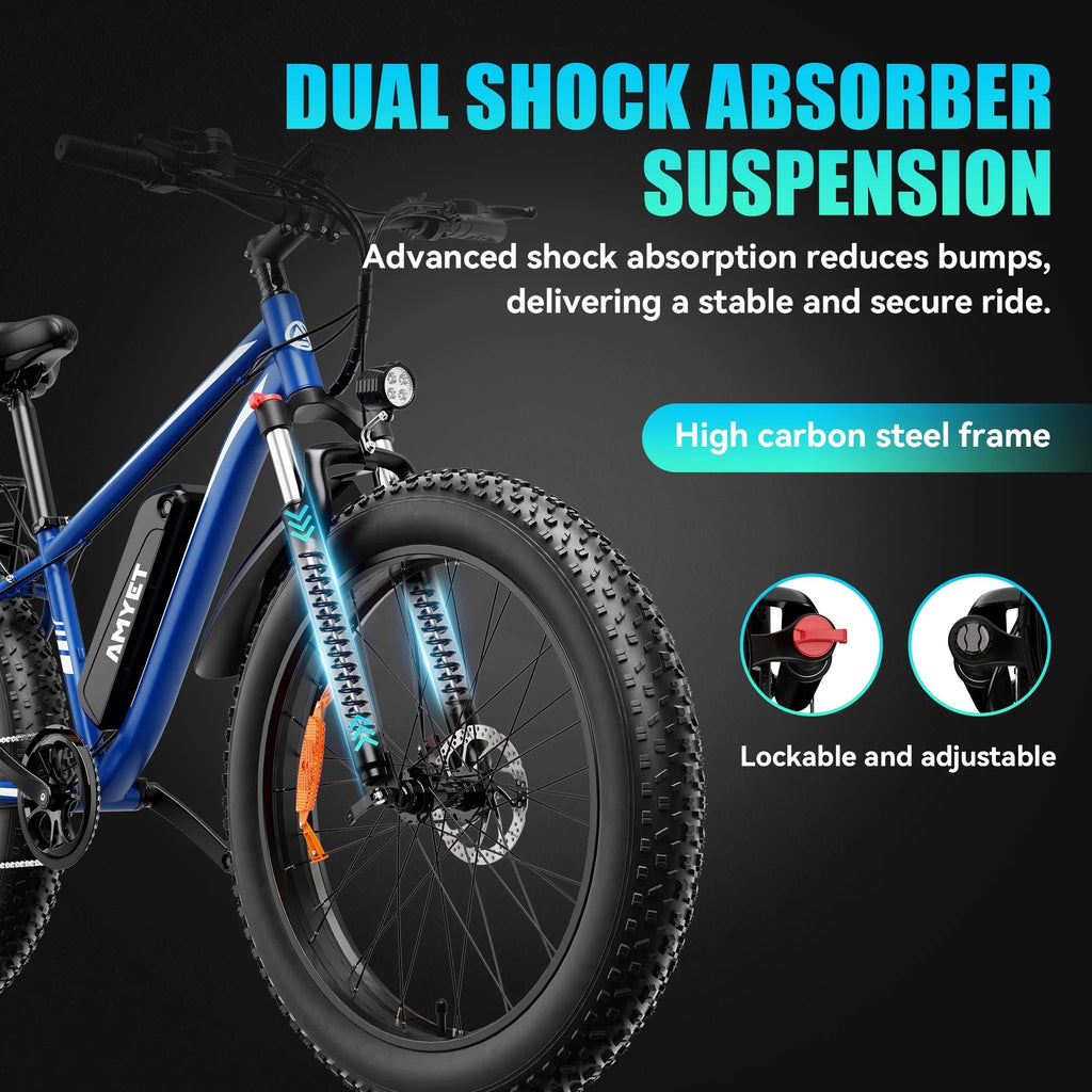 AMYET 26 x 4 Fat Tire Electric Mountain Bike, 48V 15Ah, 7-Speed - EB26