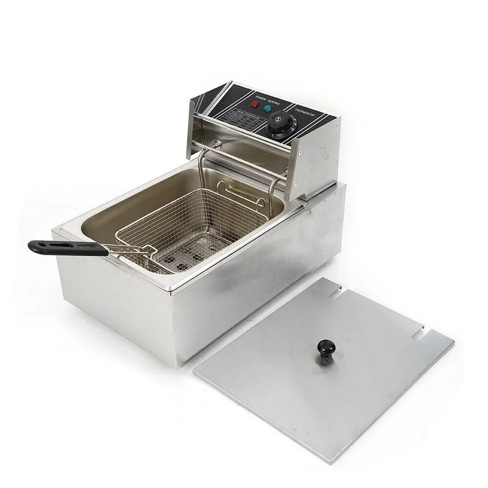 denest 5kW Large Single-Tank Electric Deep Fryer With Fry Basket - 6/12L