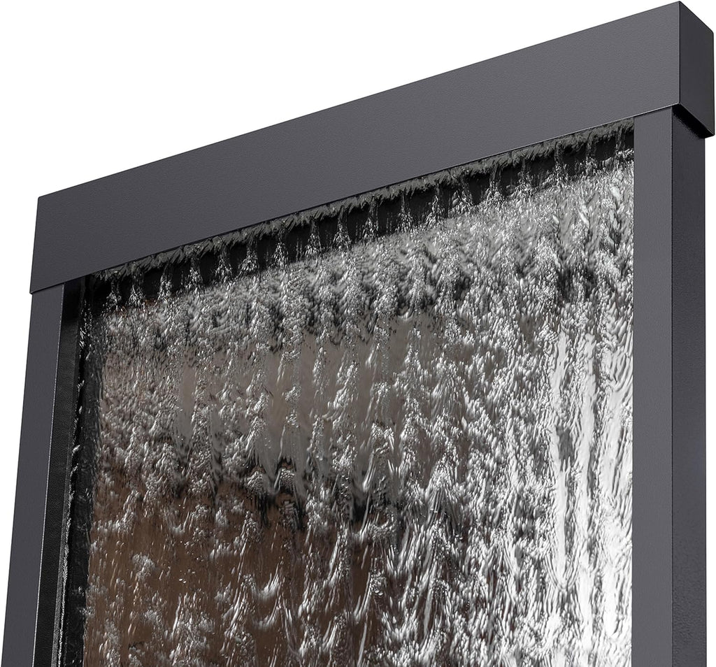 Alpine Corporation Wall-Mounted Mirror Waterfall Fountain With Stones And LED Lights, 24in L x 10in W x 72in H, Silver