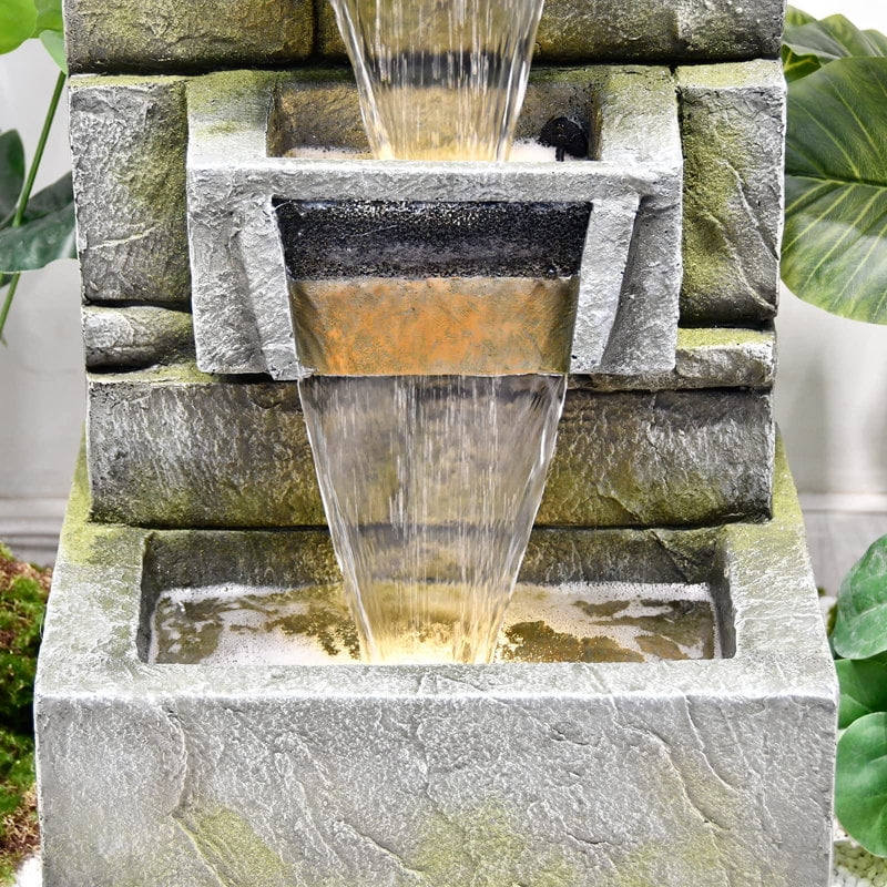 5-Tier Modern Cascading Indoor/Outdoor Fountain With LED Lights - Resin and Fiberglass