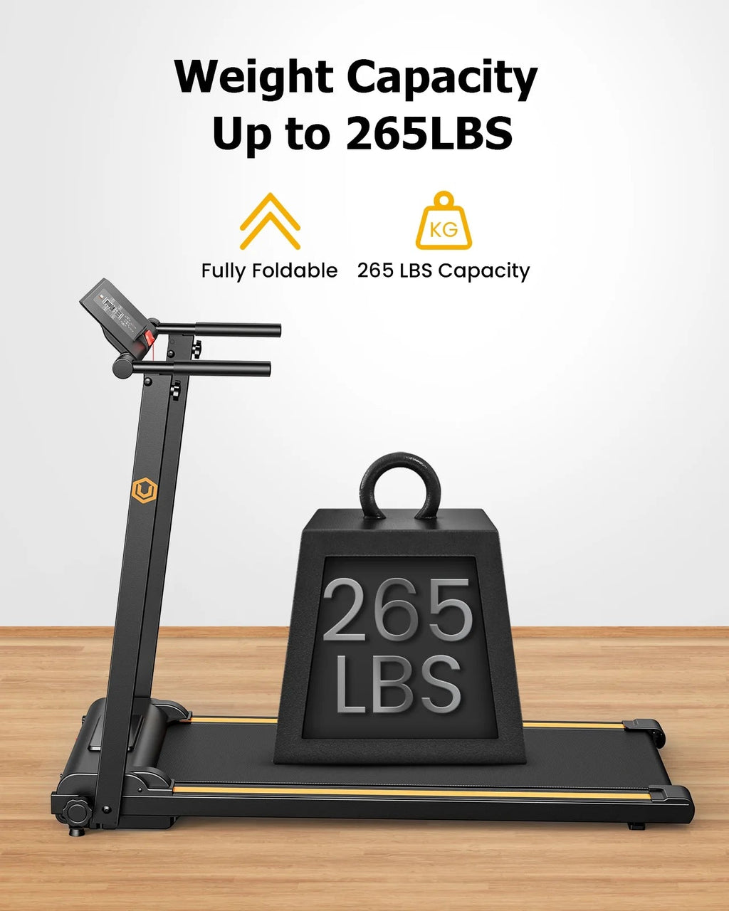 UREVO Folding Treadmill - 2.25HP, 12 HIIT Modes, 265 lbs Capacity, Yellow Or Red