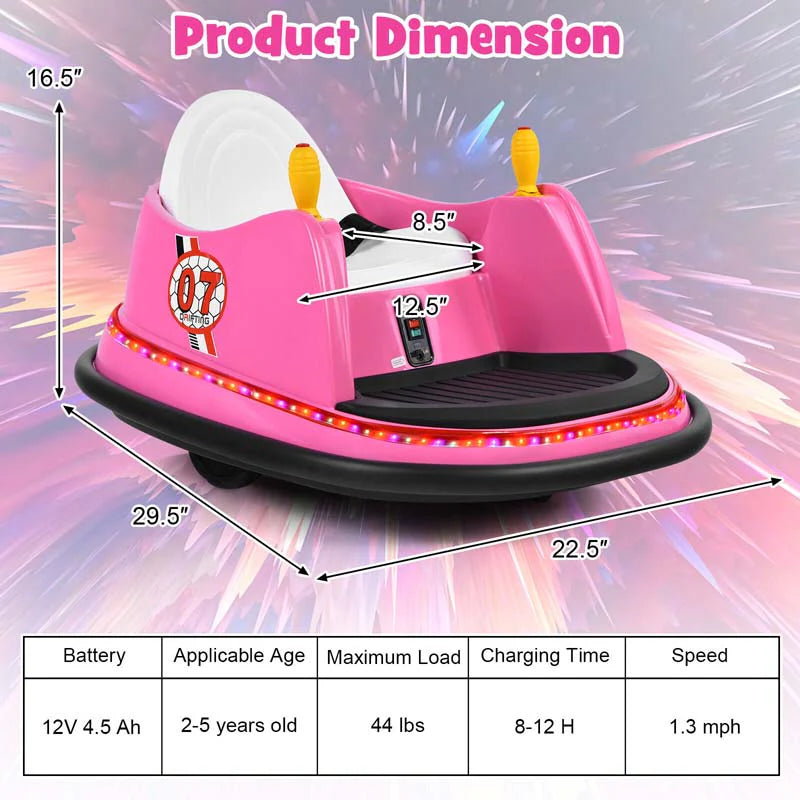 12V Toddler Battery Powered Bumper Car With Dual Joysticks And 360 Degree Spin