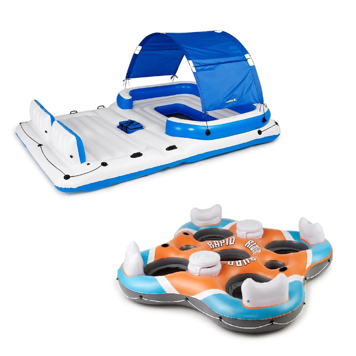 Bestway CoolerZ Tropical Breeze 6-Person Island Raft And Rapid Rider X4 4-Person River Lounger - 153 x 108 inches